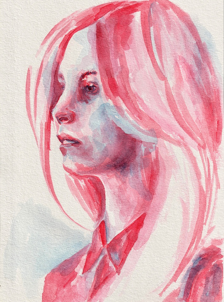 Girl in red shirt. Watercolor. Tauno Erik